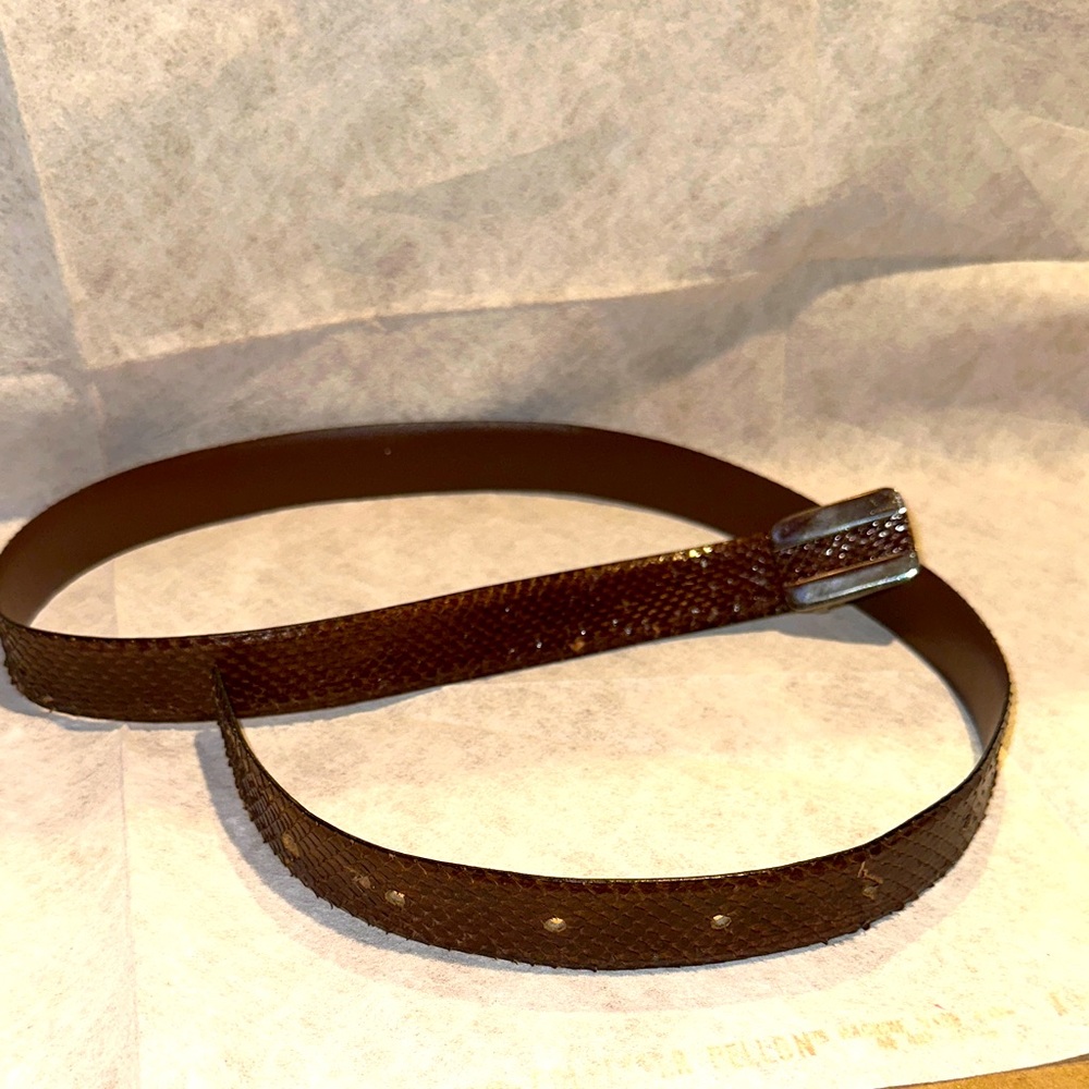 Brown leather & reptile  Belt with Silver Buckle 32”